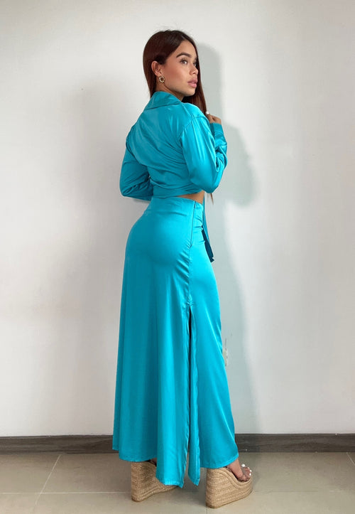 Falda Satin Larga Unicolor