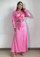 Falda Satin Larga Unicolor