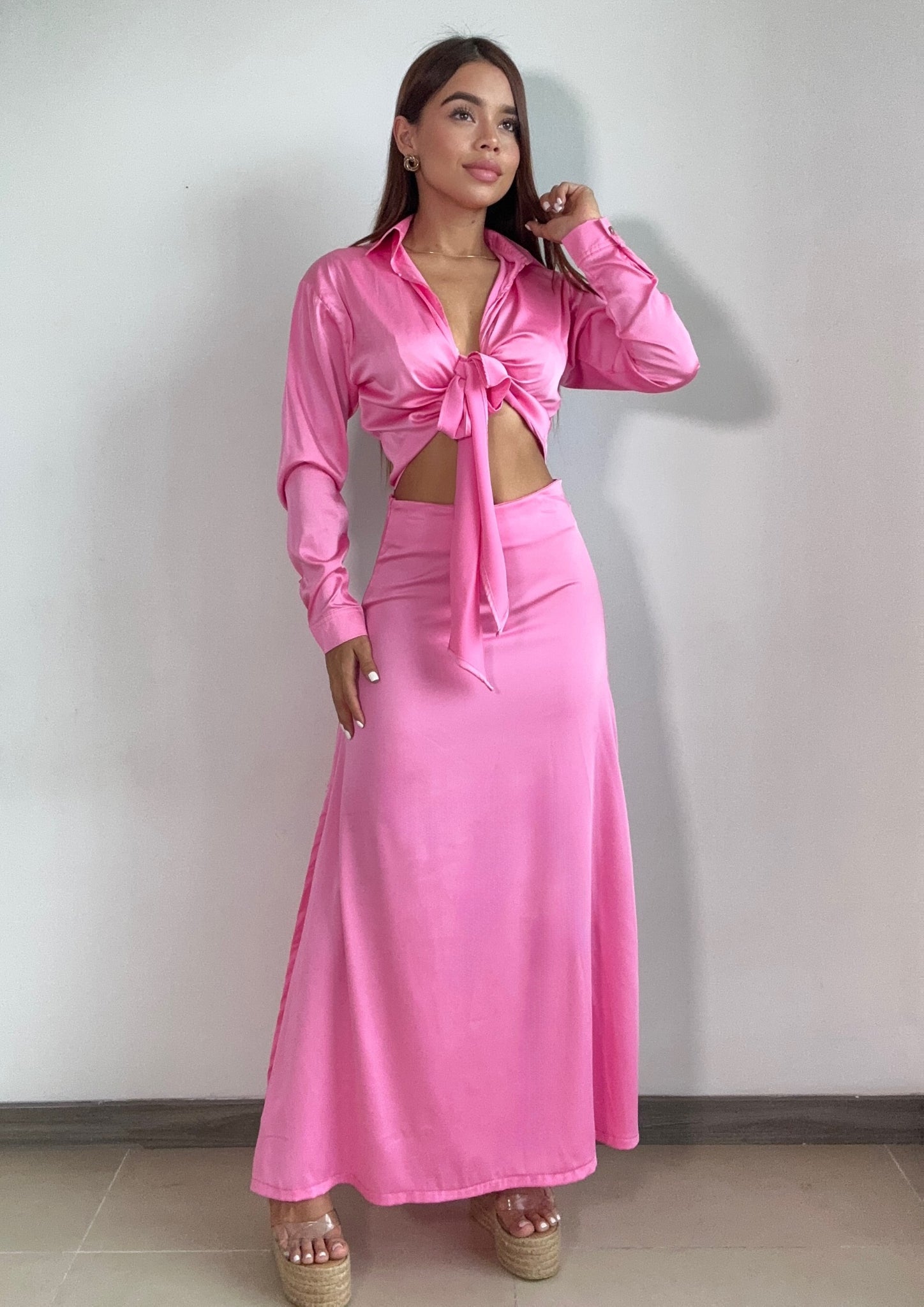 Falda Satin Larga Unicolor