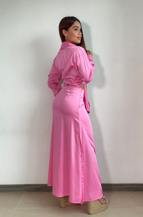 Falda Satin Larga Unicolor