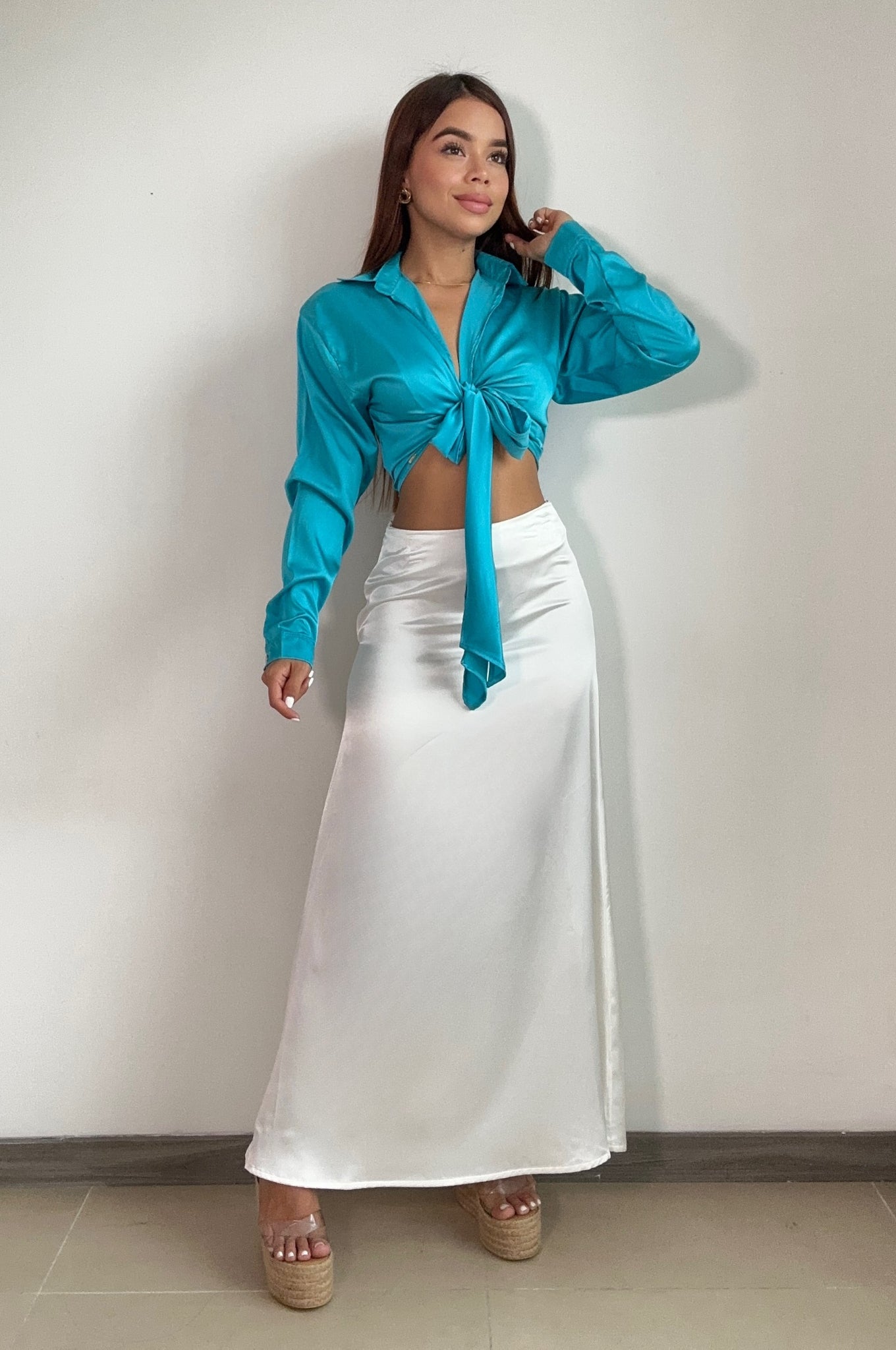 Falda Satin Larga Unicolor