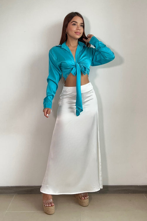 Falda Satin Larga Unicolor