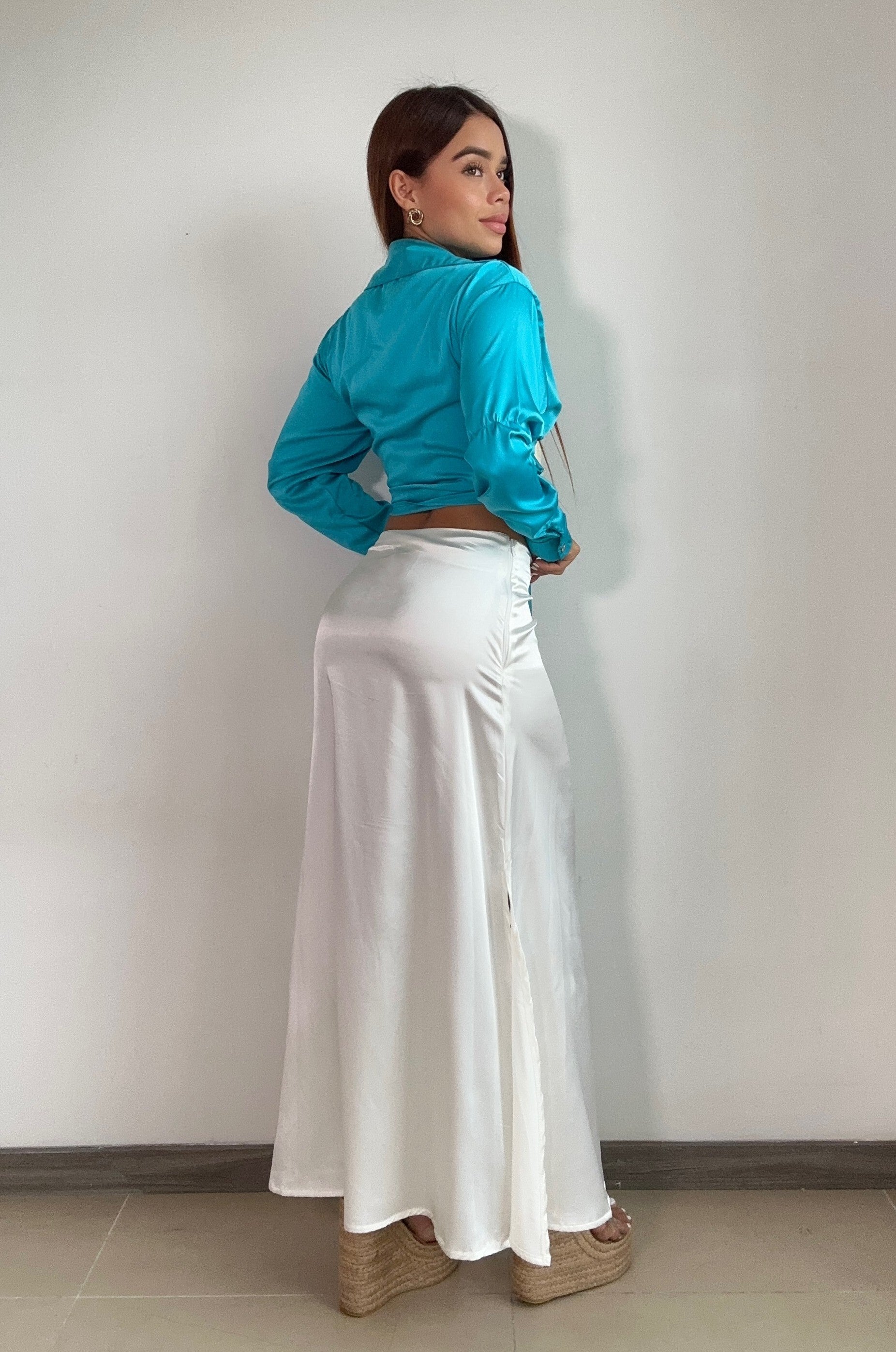 Falda Satin Larga Unicolor