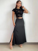 Falda Satin Larga Unicolor