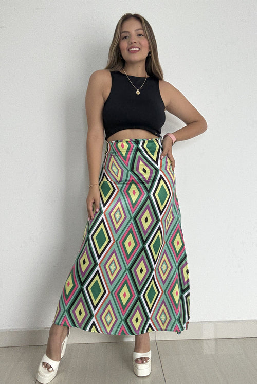 Falda Abertura A Un Lado Estampada