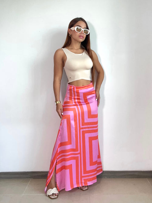 Falda Abertura A Un Lado Estampada