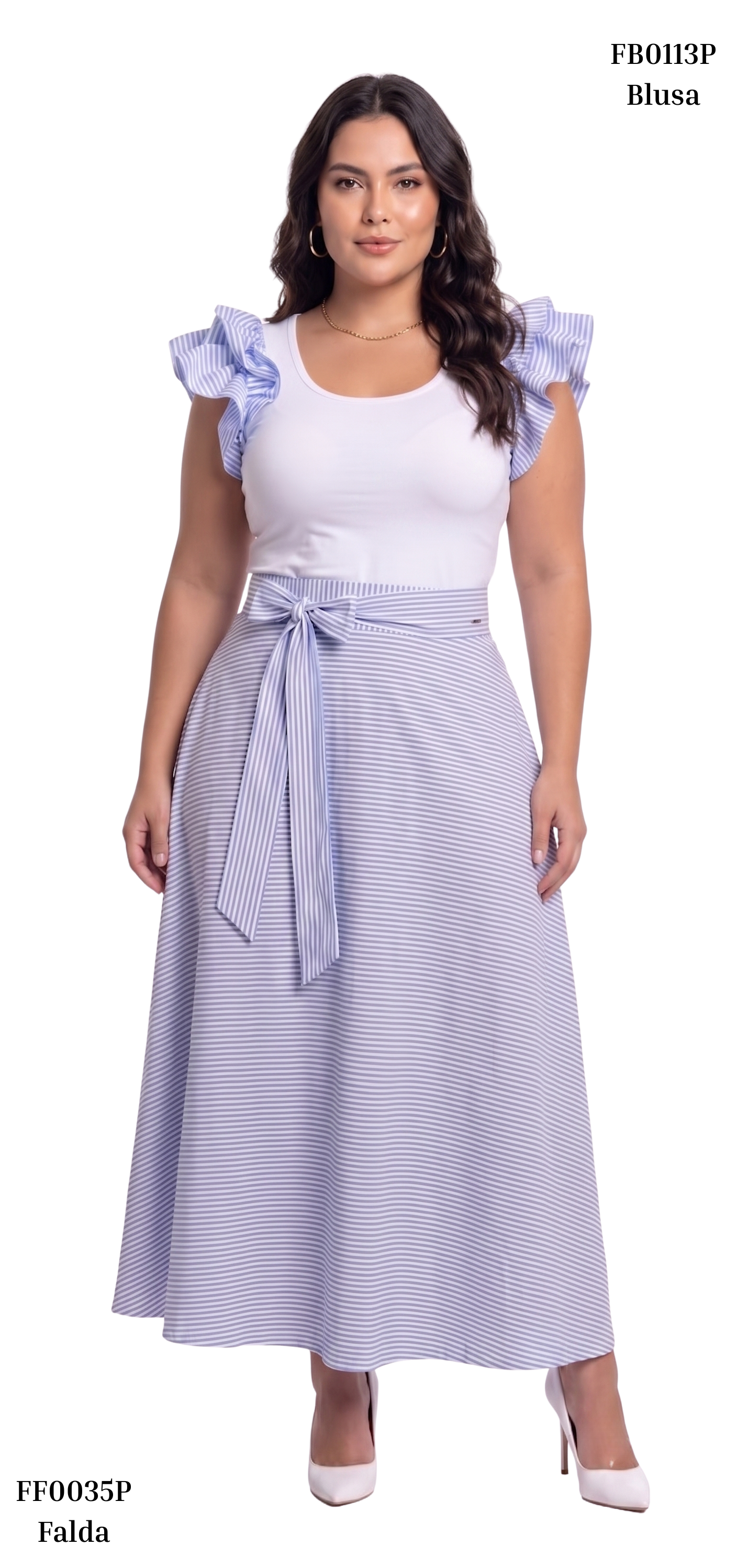 Falda Larga Rayas Azul