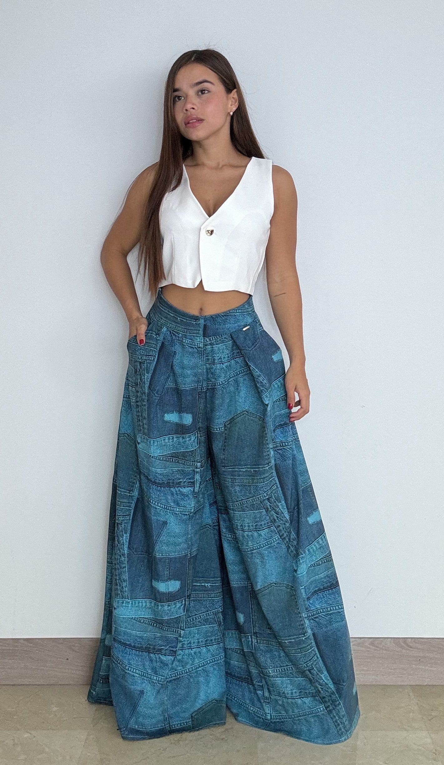 Pantalon Palazzo Imitacion Jean Aguamari