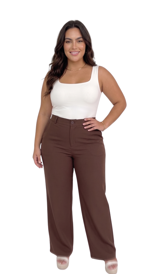 Pantalon De Tela Ancho Plus