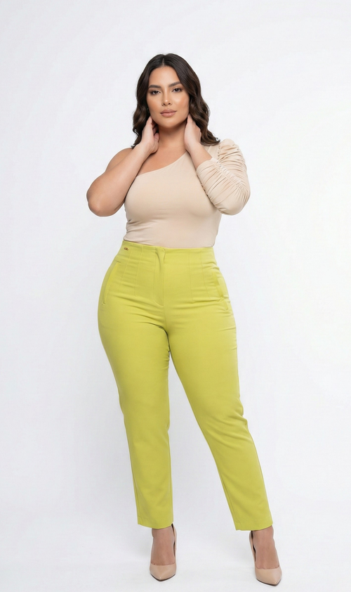 Pantalon Tiro Alto Con Pinzas Plus