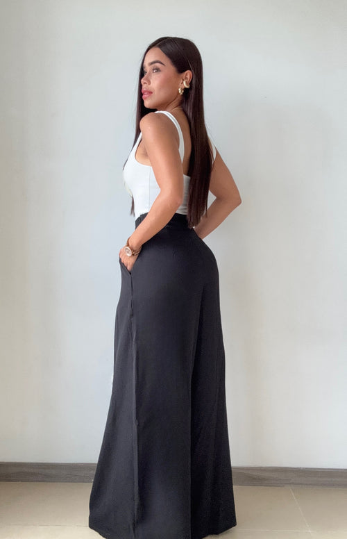 Pantalon Prense Bota Ancha Con Bolsillo