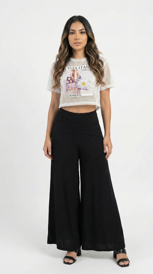 Pantalon Prense Bota Ancha Con Bolsillo