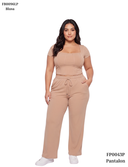 Pantalon En Rib Resorte Cintura Bolsillo