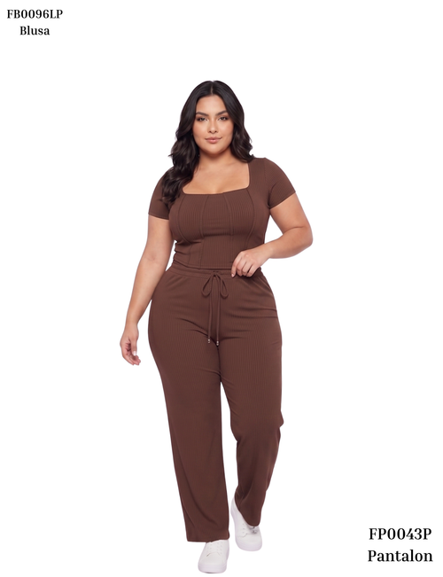 Pantalon En Rib Resorte Cintura Bolsillo