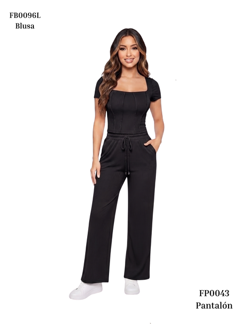 Pantalon En Rib Resorte Cintura Bolsillo