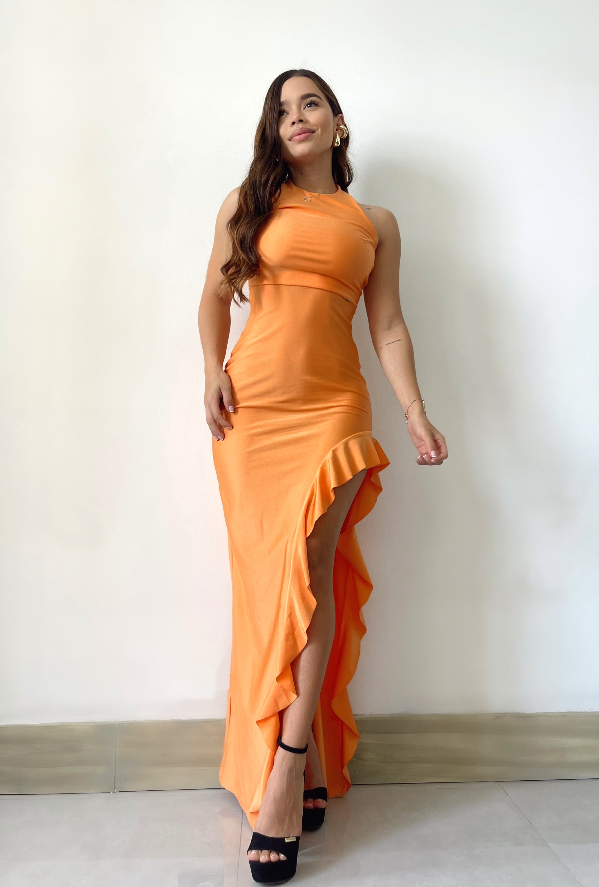 Vestido Cuello Redondo Tiras Bolero