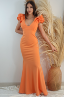 Vestido Largo Cuello V Boleros Hombro