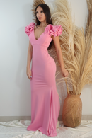 Vestido Largo Cuello V Boleros Hombro