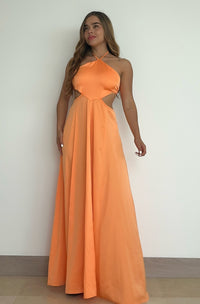 Vestido Satin Escote Tira Amarrar Cuello