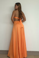 Vestido Satin Escote Tira Amarrar Cuello