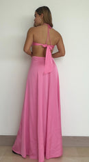 Vestido Satin Escote Tira Amarrar Cuello