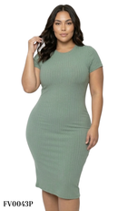 Vestido Cuello Redondo Manga Corta Rib
