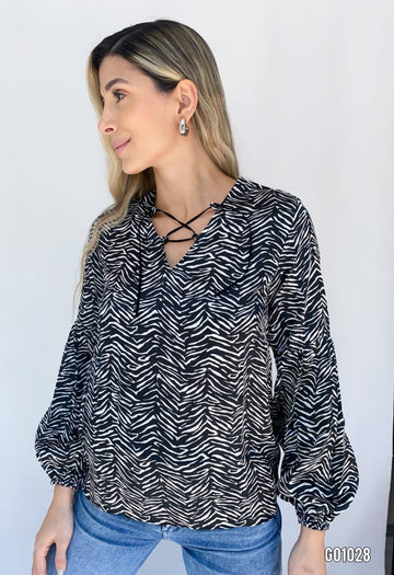 Blusa manga larga cruzado escote animal print