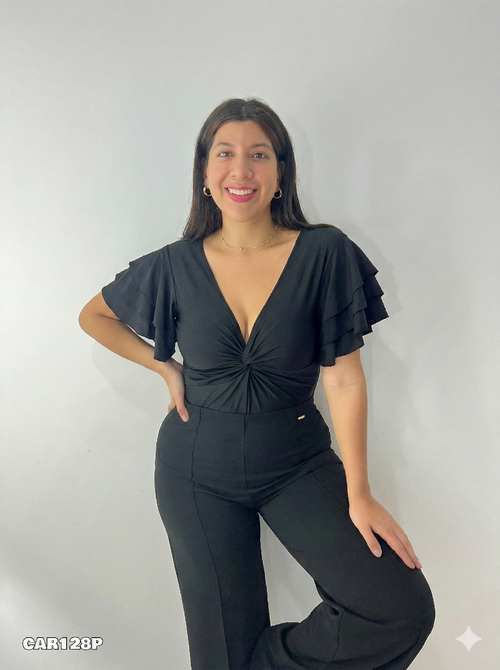 Blusa Manga Corta Boleros Nudo Centro