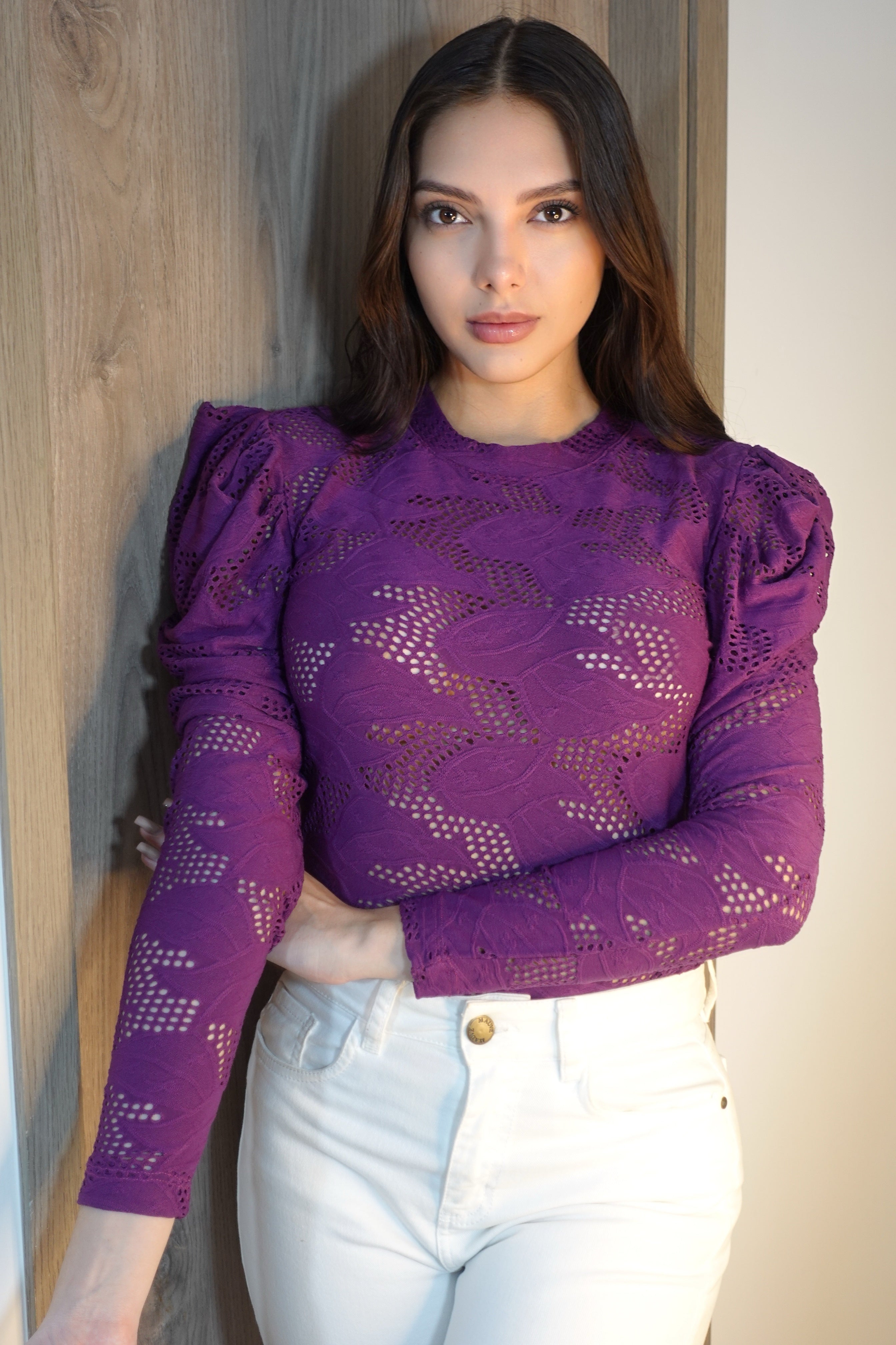 Blus Manga Larga Bombacha Hoja Rota