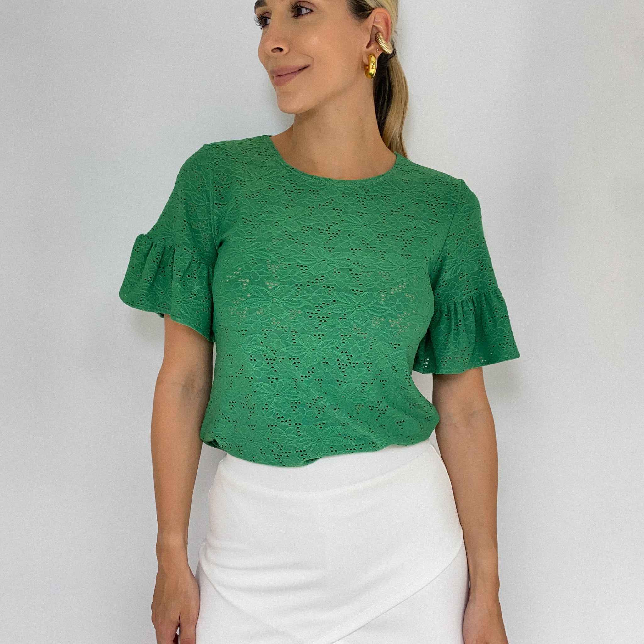 Blusa Manga Corta Bolero Hoja Rota