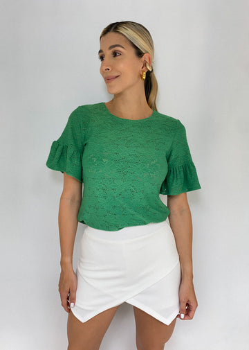Blusa Manga Corta Bolero Hoja Rota