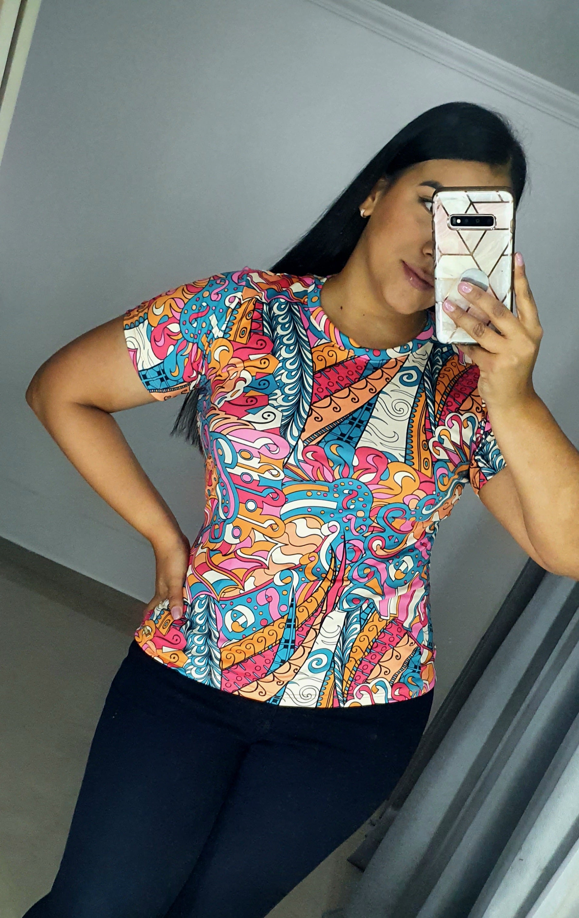 Blusa Manga Corta Estampada Tallas Plus