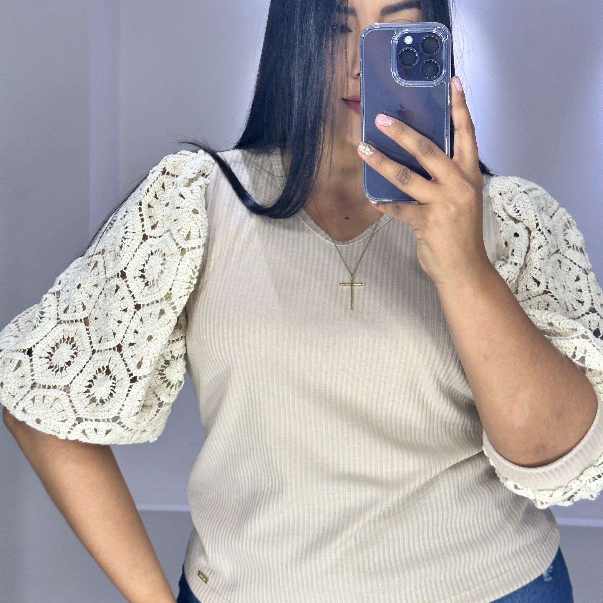 Blusa Rib Manga Globo