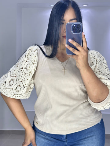 Blusa Rib Manga Globo
