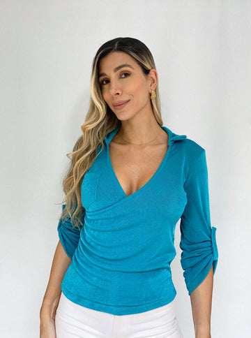 Blusa Escote Cruzado Bolsillo Derecho