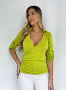 Blusa Escote Cruzado Bolsillo Derecho