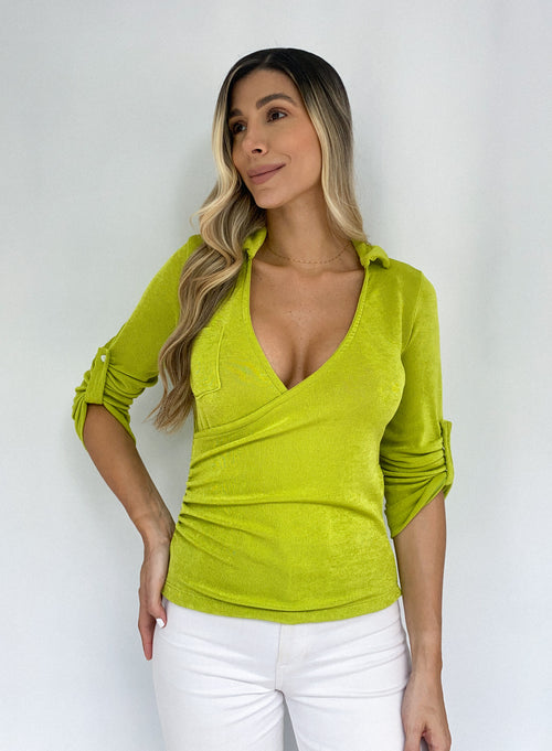 Blusa Escote Cruzado Bolsillo Derecho