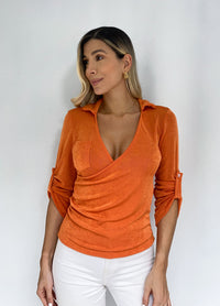 Blusa Escote Cruzado Bolsillo Derecho