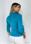Blusa Manga Escote Cruzado Bolsillo Izq