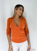 Blusa Manga Escote Cruzado Bolsillo Izq