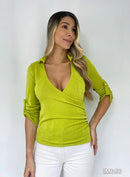 Blusa Manga Escote Cruzado Bolsillo Izq