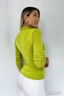 Blusa Manga Escote Cruzado Bolsillo Izq