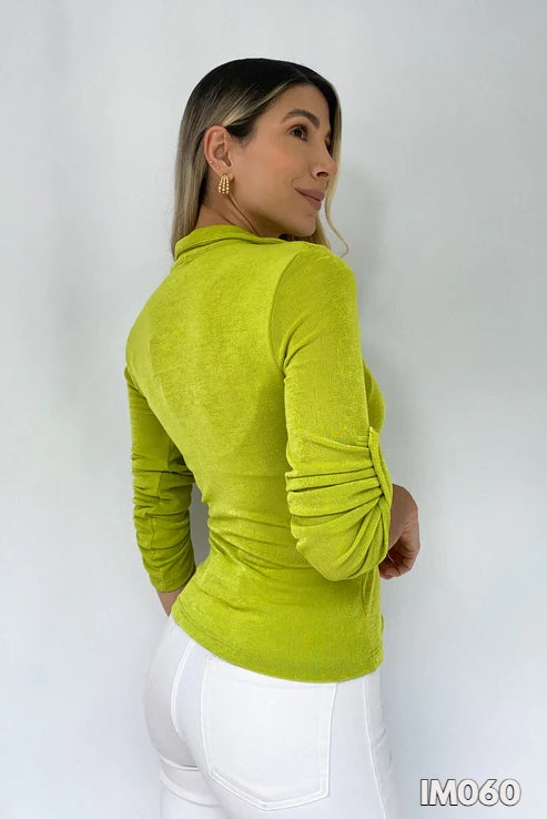 Blusa Manga Escote Cruzado Bolsillo Izq