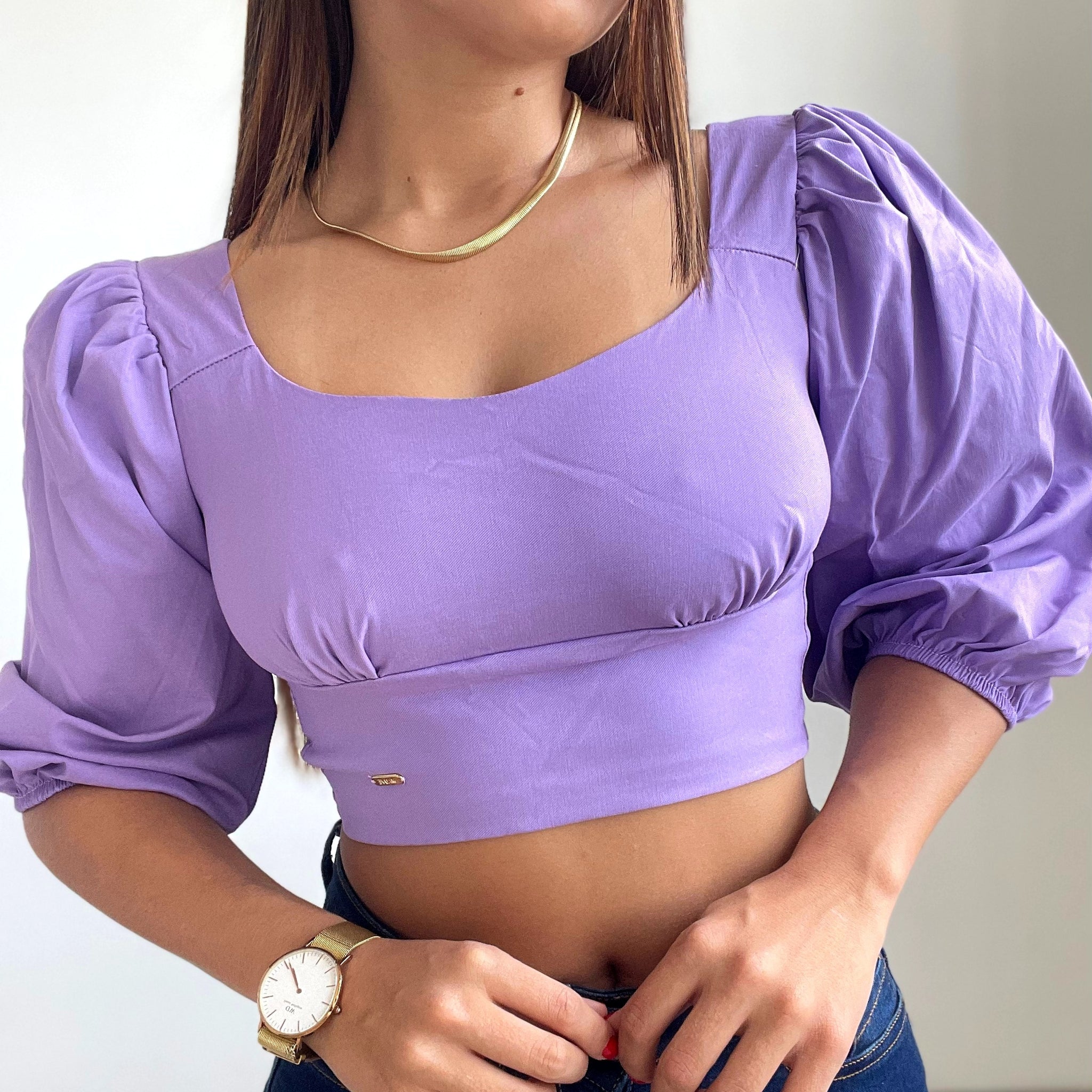 Blusa cuello v manga 3/4 amarra atras