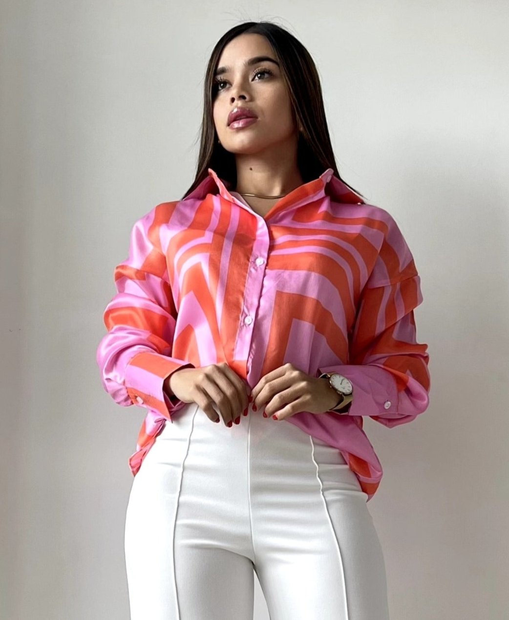 Camisera manga larga estampada botones