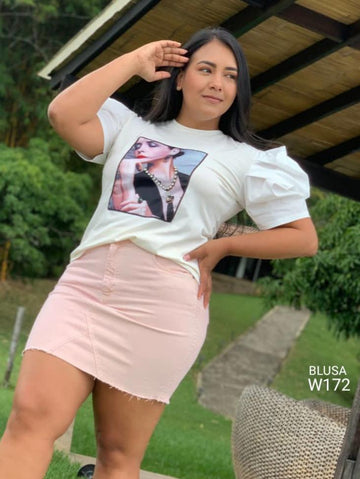 Blusa Manga Corta Aplique