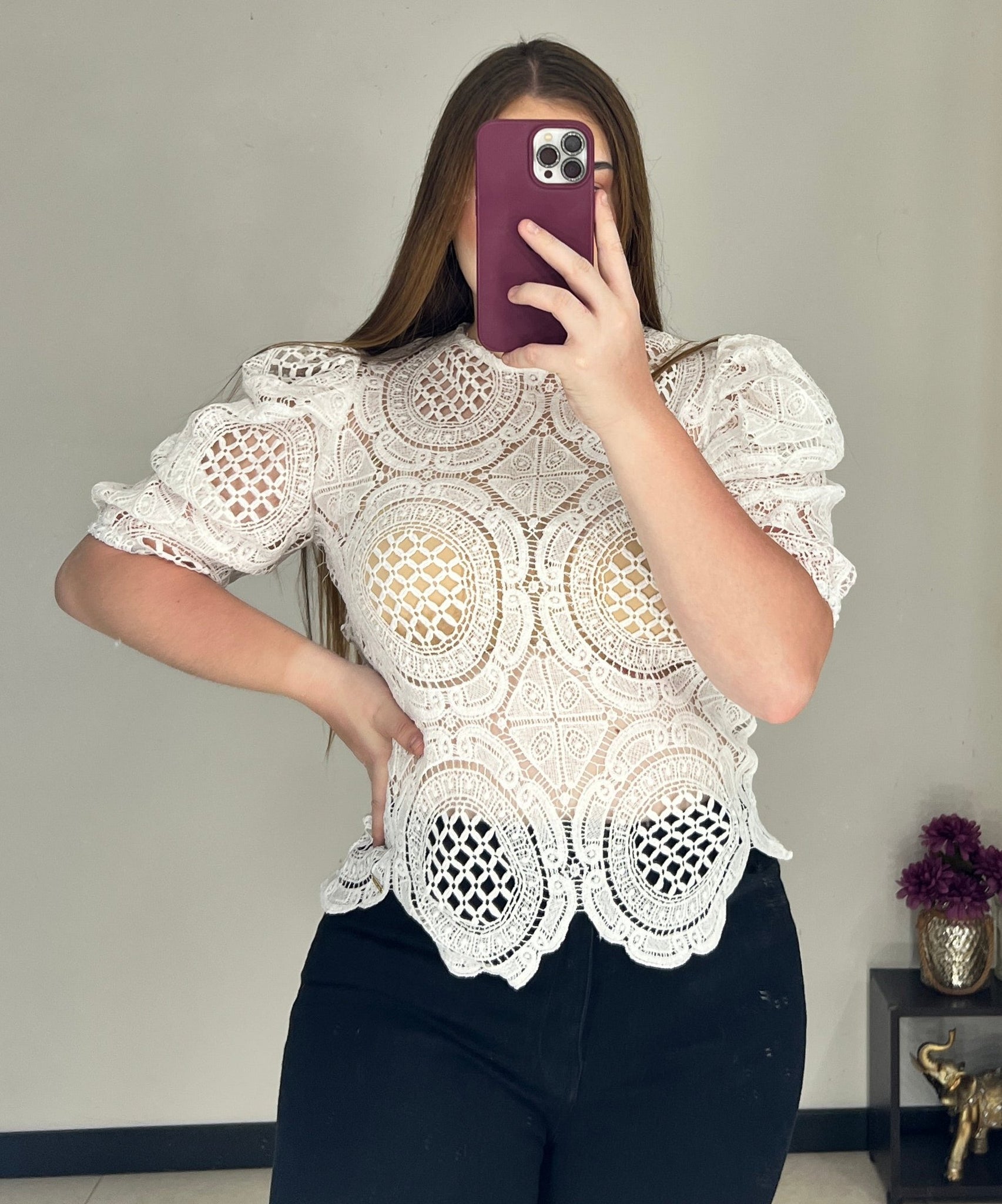 Blusa blonda manga corta bombacha