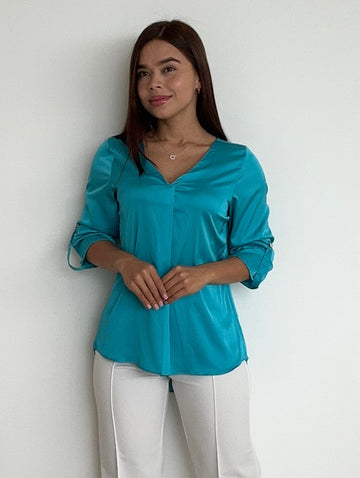 Blusa cuello v manga larga satin