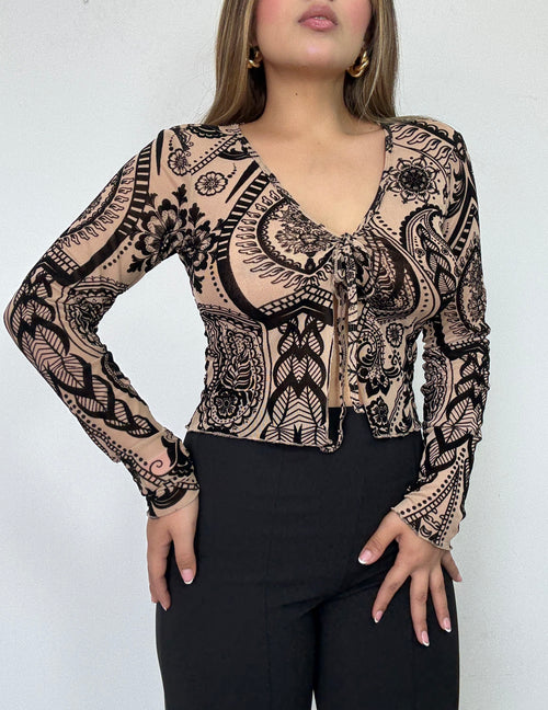 Blusa Manga Larga Estilo Chaleco Amarrar