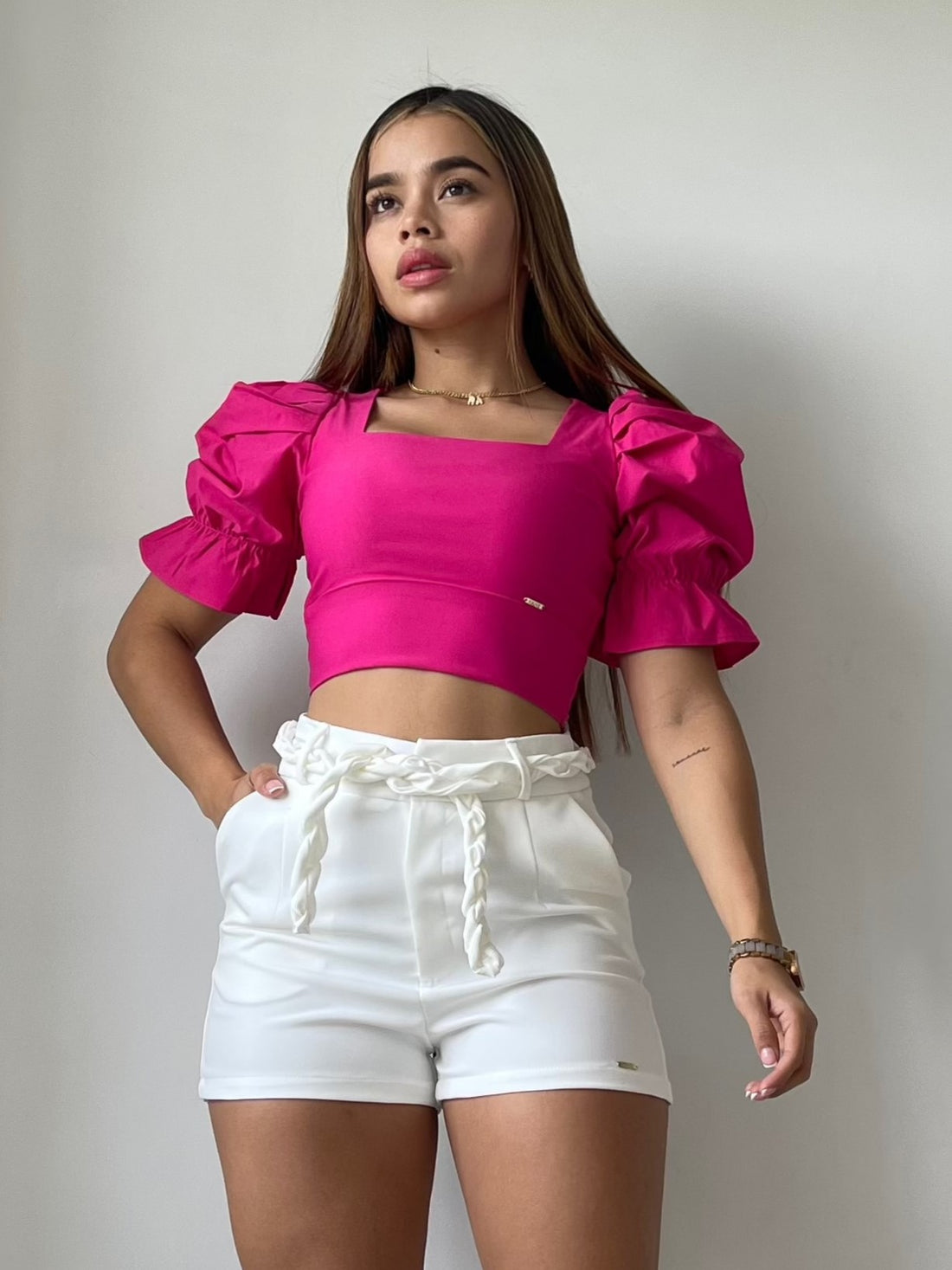 Blusa cuello cuadrado manga globo